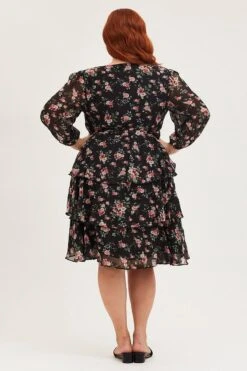 Floral Print Midi Dress V-neck Long Sleeve -You And All Fashion Store cdd25830 43ab floral prt 5