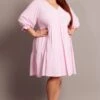 Pink V-neck Button Through Linen Blend Minidress