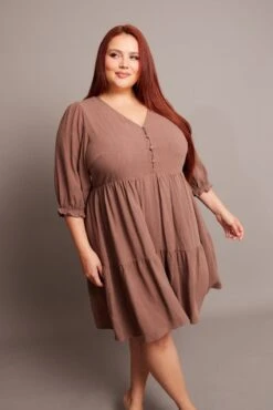 Brown V-neck Button Through Linen Blend Minidress -You And All Fashion Store cdd25873c 35a chocolate 3