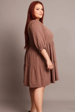 Brown V-neck Button Through Linen Blend Minidress -You And All Fashion Store cdd25873c 35a chocolate 4
