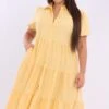 Yellow Midi Dress Short Sleeve Shirt