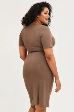 Brown Bodycon Dress V-neck Long Sleeve Rib -You And All Fashion Store cdd25885 42ab mocha 5 1 1