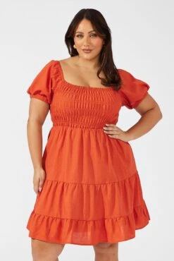 Brown Shirred Bodice Tiered Skater Dress -You And All Fashion Store cdd25904 10ab rust 3