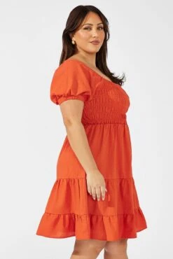 Brown Shirred Bodice Tiered Skater Dress -You And All Fashion Store cdd25904 10ab rust 4