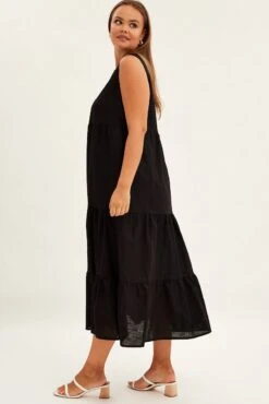 Black Maxi Dress Sleeveless Tiered Linen Blend -You And All Fashion Store cdd25907 46ab black 4