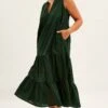 Green Maxi Dress Sleeveless Tiered Linen Blend