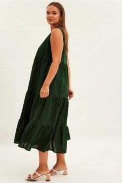Green Maxi Dress Sleeveless Tiered Linen Blend -You And All Fashion Store cdd25907 46ab forest 4