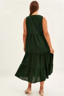 Green Maxi Dress Sleeveless Tiered Linen Blend -You And All Fashion Store cdd25907 46ab forest 5