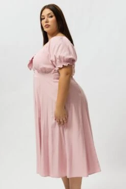 Pink Midi Dress Short Sleeve Tie Front -You And All Fashion Store cdd25926 47rb soft pink 4