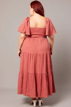 Brown Midi Dress Short Sleeve Textured -You And All Fashion Store cdd2768 81r rust 5