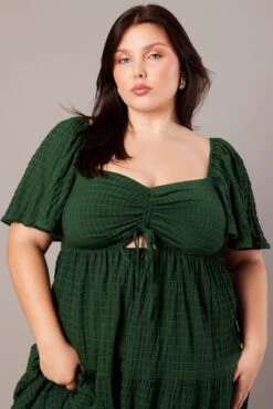 Green Midi Dress Short Sleeve Textured -You And All Fashion Store cdd2768 81rb forest 3