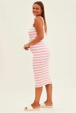 Pink Stripe Knit Dress Sleeveless Bodycon -You And All Fashion Store cdd2844a 40rb stripe 4