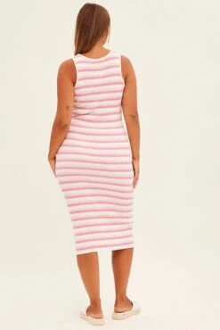 Pink Stripe Knit Dress Sleeveless Bodycon -You And All Fashion Store cdd2844a 40rb stripe 5