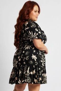 Black Abstract Shirt Dress Short Sleeve Self Tie -You And All Fashion Store cdd2901c 35rb abstract 4