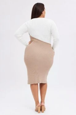 White Knit Dress Long Sleeve Color Block -You And All Fashion Store cdd2927 40rb cream 6