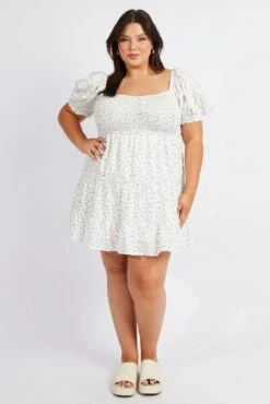 Blue Ditsy Fit And Flare Dress Short Sleeve Shirred -You And All Fashion Store cdd2936e 47rb ditsy 3