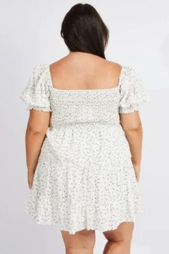 Blue Ditsy Fit And Flare Dress Short Sleeve Shirred -You And All Fashion Store cdd2936e 47rb ditsy 5