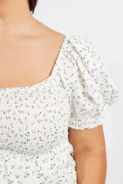 Blue Ditsy Fit And Flare Dress Short Sleeve Shirred -You And All Fashion Store cdd2936e 47rb ditsy 6