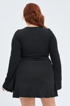 Black Mini Dress Tie Bust Flare Jersey -You And All Fashion Store cdd2956 47ab black 5