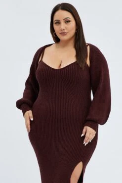 Brown Knit Dress Midi Shrug -You And All Fashion Store cdd3029 45r chocolate 3