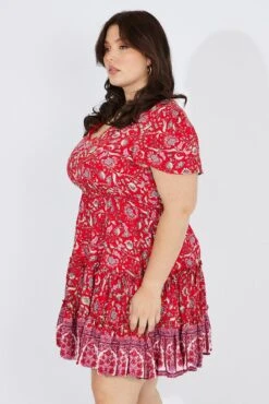 Red Boho Fit And Flare Dress V-neck Mini Dress -You And All Fashion Store cdd3059h 33rb boho 3