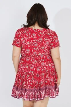 Red Boho Fit And Flare Dress V-neck Mini Dress -You And All Fashion Store cdd3059h 33rb boho 5