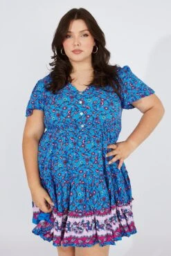 Blue Boho Fit And Flare Dress V-neck Mini Dress -You And All Fashion Store cdd3059i 33rb boho 3