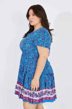 Blue Boho Fit And Flare Dress V-neck Mini Dress -You And All Fashion Store cdd3059i 33rb boho 4