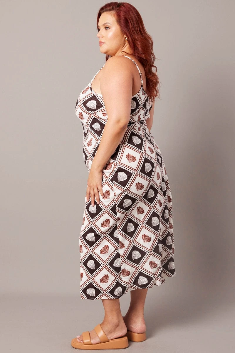 Brown Abstract Maxi Dress Sleeveless Linen Blend 4 Brown Abstract Maxi Dress Sleeveless Linen Blend - Image 4