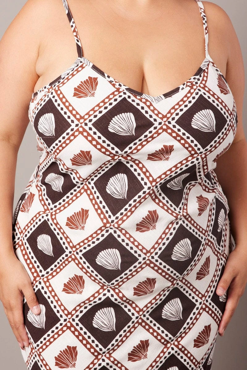 Brown Abstract Maxi Dress Sleeveless Linen Blend 6 Brown Abstract Maxi Dress Sleeveless Linen Blend - Image 6