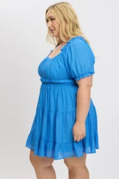 Blue Scoop Neck Frill Sleeve Minidress -You And All Fashion Store cdd31649f 10a blue 4