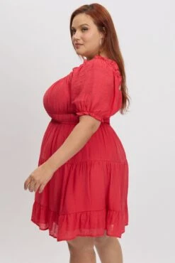 Red Scoop Neck Frill Sleeve Minidress -You And All Fashion Store cdd31649f 10ab red 4