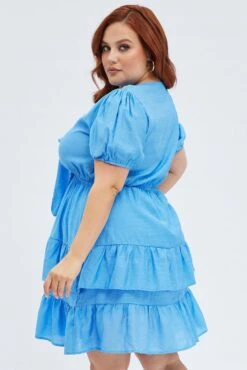Blue Frill Dress Short Sleeve Tie Front Mini -You And All Fashion Store cdd31658a 47ab blue 5