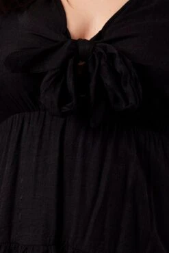 Black 3/4 Sleeve Tie Frill Mini Dress -You And All Fashion Store cdd31658l 47a black 6