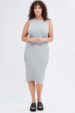 Grey Knit Dress Wide Rib High Neck Sleeveless Midi -You And All Fashion Store cdd31685 40a charcoal 3