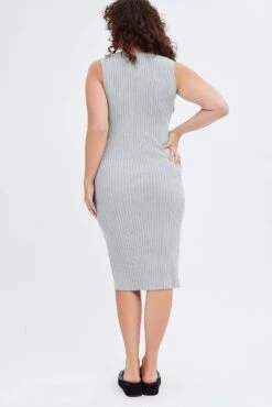 Grey Knit Dress Wide Rib High Neck Sleeveless Midi -You And All Fashion Store cdd31685 40a charcoal 5