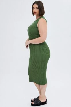 Green Knit Dress Wide Rib High Neck Sleeveless Midi -You And All Fashion Store cdd31685 40ab khaki 4