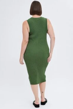 Green Knit Dress Wide Rib High Neck Sleeveless Midi -You And All Fashion Store cdd31685 40ab khaki 5
