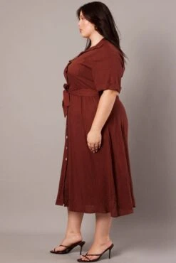 Brown Midi Dress Puff Sleeve Belted With Pockets 9 Brown Midi Dress Puff Sleeve Belted With Pockets -You And All Fashion Store cdd31686c 33ab brown 4