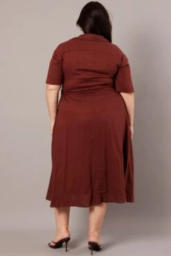 Brown Midi Dress Puff Sleeve Belted With Pockets 10 Brown Midi Dress Puff Sleeve Belted With Pockets -You And All Fashion Store cdd31686c 33ab brown 5