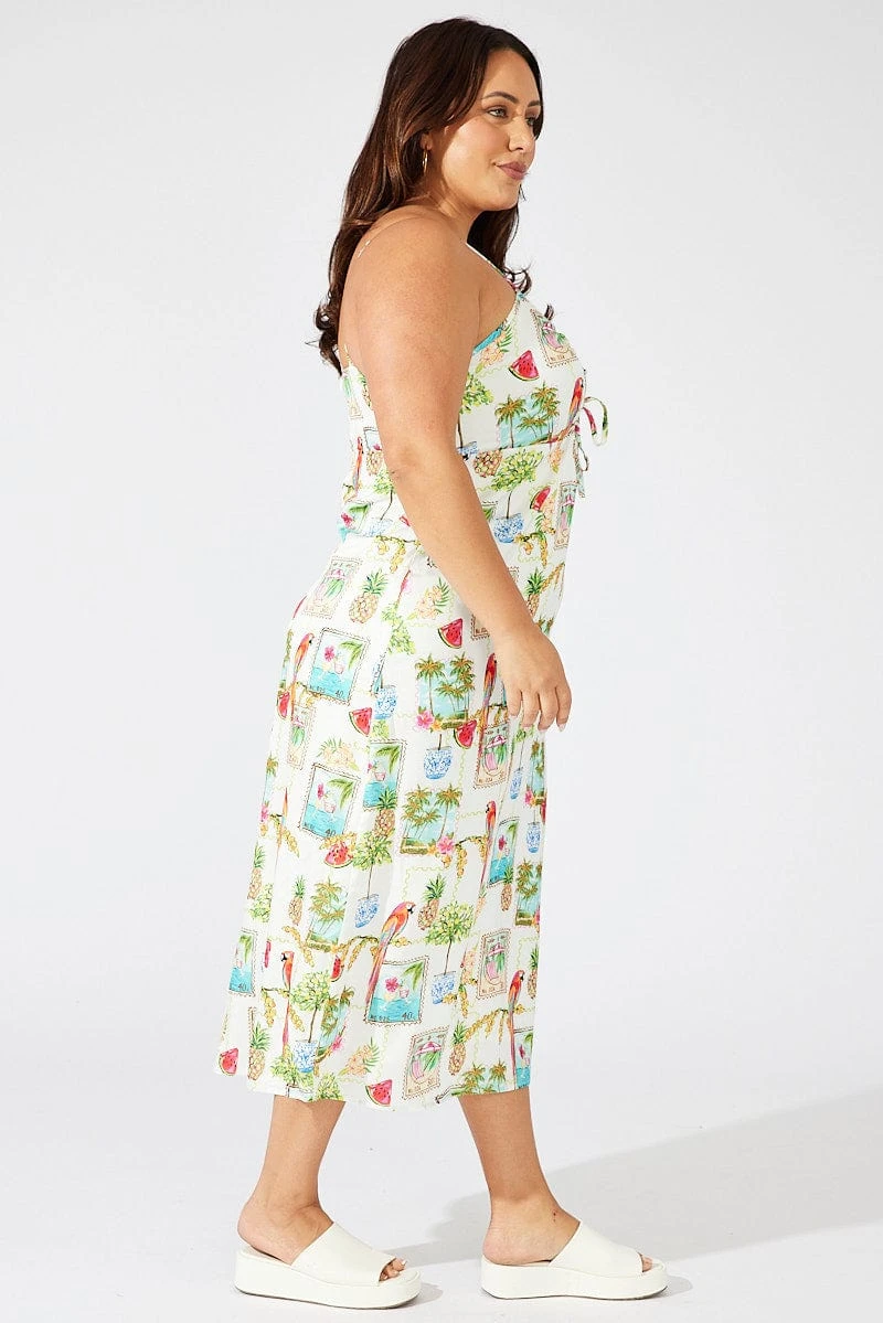 Multi Abstract Midi Dress Drawstring Front Holiday Print 4 Multi Abstract Midi Dress Drawstring Front Holiday Print - Image 4