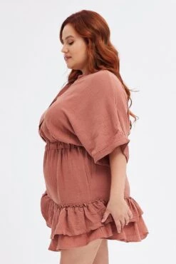 Brown Mini Dress Button Front Cotton Crush -You And All Fashion Store cdd31803 10ab clay 4