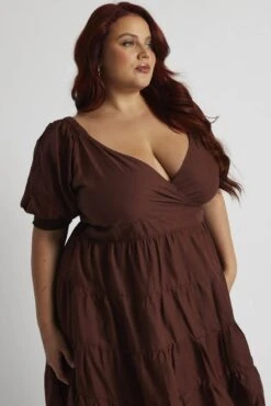 Brown Minidress Shirred Sleeve Wrap Linen Blend -You And All Fashion Store cdd31815 59ab clay 3