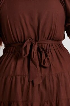 Brown Minidress Shirred Sleeve Wrap Linen Blend -You And All Fashion Store cdd31815 59ab clay 6