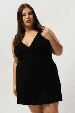 Black Linen Blend V Neck Fitted Minidress 8 Black Linen Blend V Neck Fitted Minidress -You And All Fashion Store cdd3182c 123ab black 3