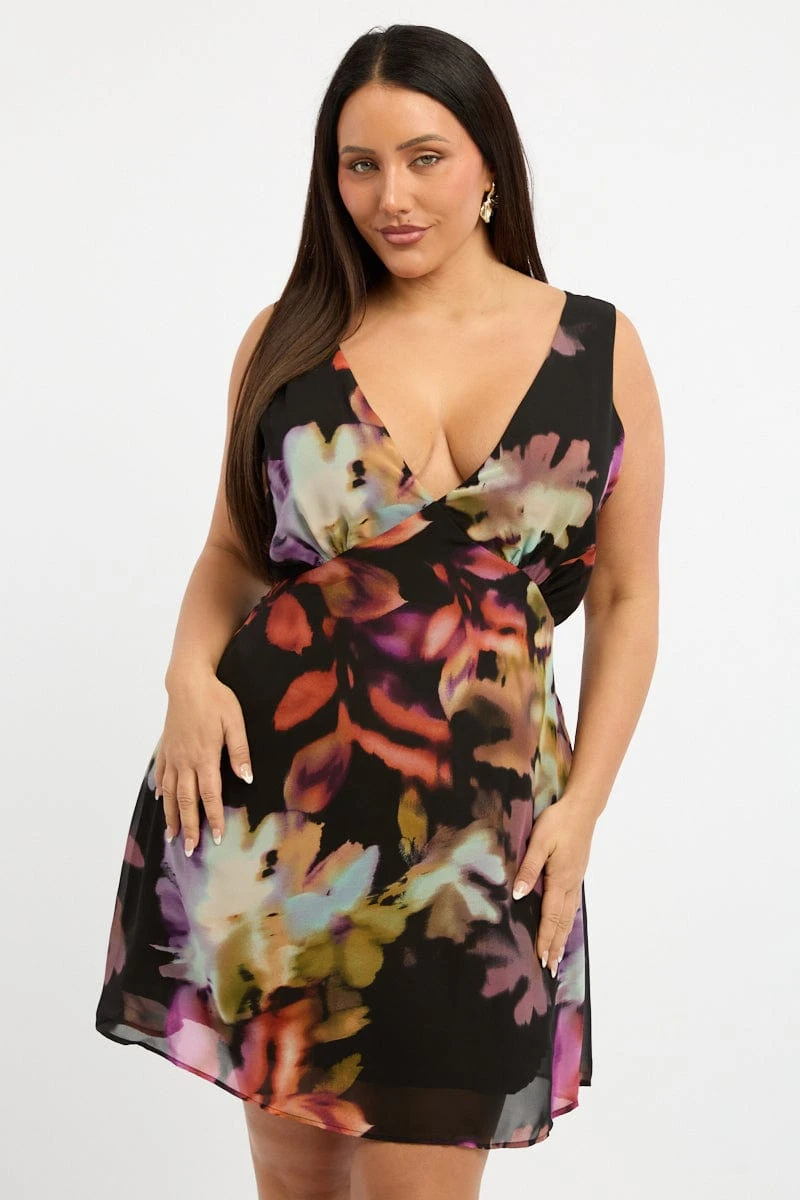 Multi Abstract Blurred V Bias Minidress 3 Multi Abstract Blurred V Bias Minidress - Image 3