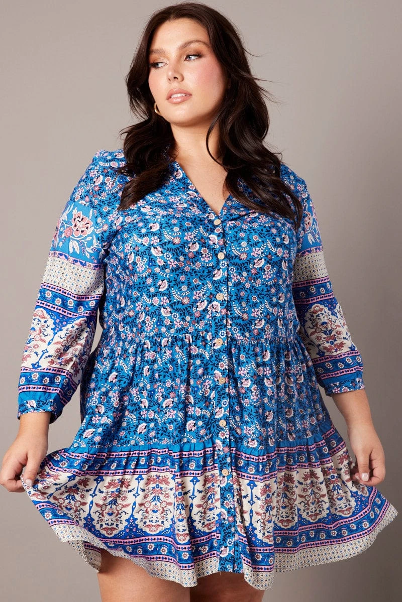 Blue Boho Button Through Shirtdress 1 Blue Boho Button Through Shirtdress