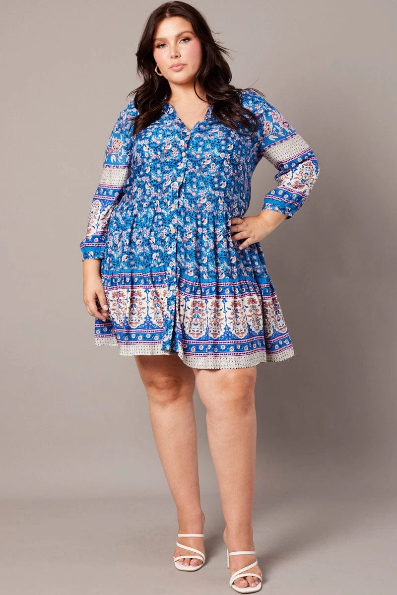 Blue Boho Button Through Shirtdress 2 Blue Boho Button Through Shirtdress - Image 2