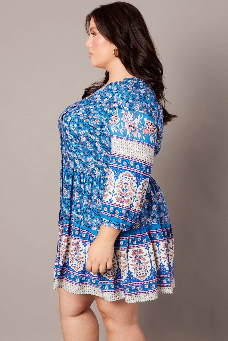 Blue Boho Button Through Shirtdress 4 Blue Boho Button Through Shirtdress - Image 4