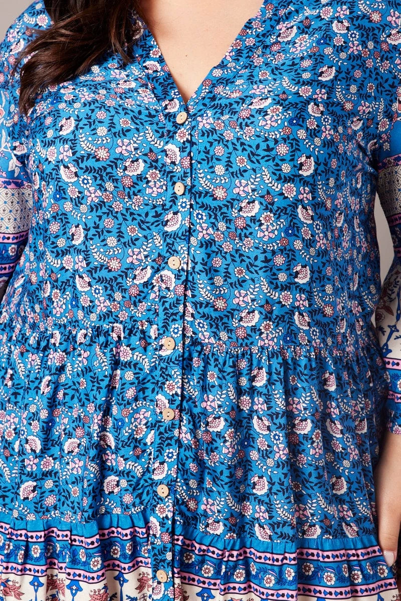 Blue Boho Button Through Shirtdress 6 Blue Boho Button Through Shirtdress - Image 6